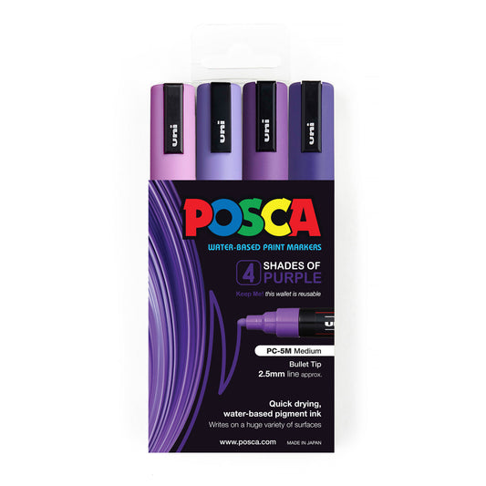 Uni Posca Marker 1.8-2.5mm Med Bullet 4 Pack Shades of Purple PC-5M
